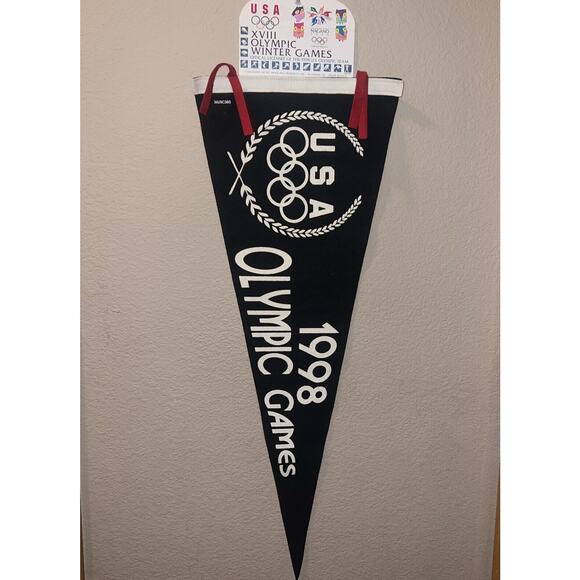 USA XVII 1998 Olympic Winter Games Pennant Nagano New With Tags - Picture 1 of 8